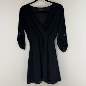 Eclipse Elegant Long Black Blouse with Deep V Neckline & Gold Buttons Longline